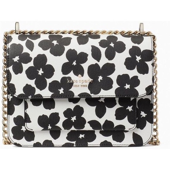 Kate Spade Remi Graphic Bloom Flap Chain Crossbody Black White Floral Multi - Picture 1 of 5